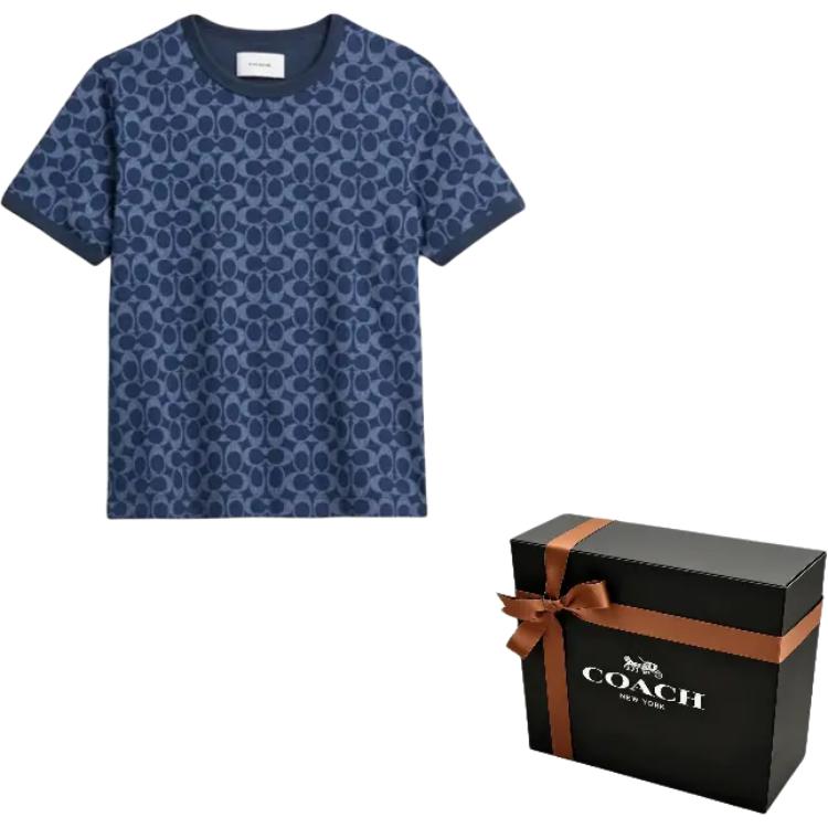 Sizing (Women) COACH SS25 Classic Trim Logo T-Shirt  Regular Fit - Blue. CZ729-OYG