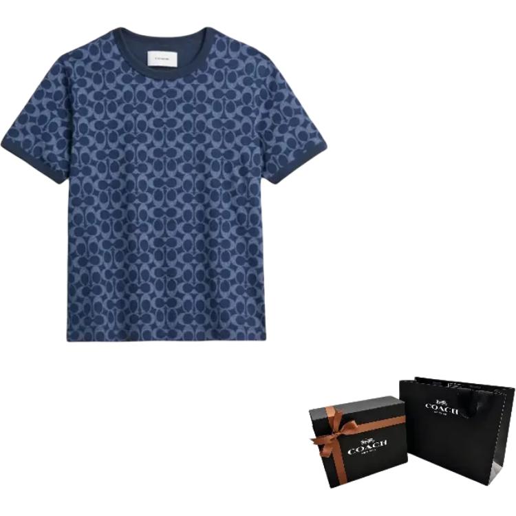 Cheap (Women) COACH SS25 Classic Trim Logo T-Shirt  Regular Fit - Blue. CZ729-OYG