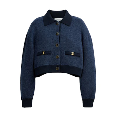 (Women) Coach SS25 Short Button-Up Jacket Blue CZ736-BLU