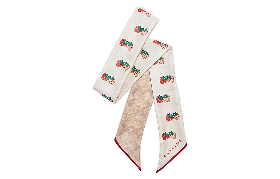 (Women) COACH Strawberry Print Silk Scarf White Accessory. CA838