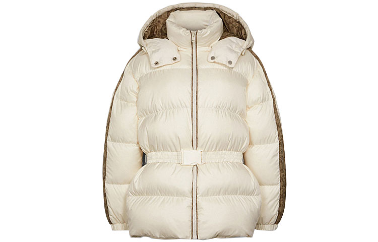 (Women) COACH Striped Hooded Zip-Up Down Jacket Off-White. C5171-CRM