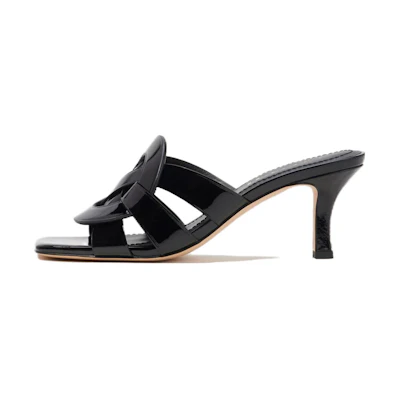 (W) Coach Tillie Patent Leather Square Toe Slide 'Black'