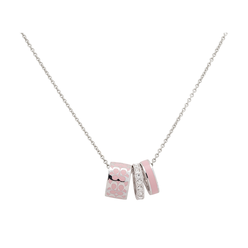 (Women) COACH Triple Ring Pendant Necklace Pink Brass for Women. C9446-NJ5