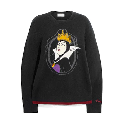(Women) COACH Disney FW22 Evil Queen Embroidered Black Sweater Women CB642-BLK