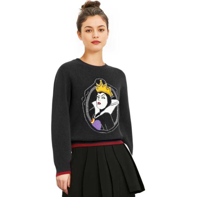 Sizing (W) COACH x Disney FW22 Evil Queen Bordir Sweater Hitam Wanita CB642-BLK