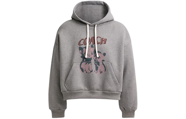 (Women) COACH x Lil Nas X FW23 Grey Cat Logo  Cropped Hoodie. CQ071-HGR