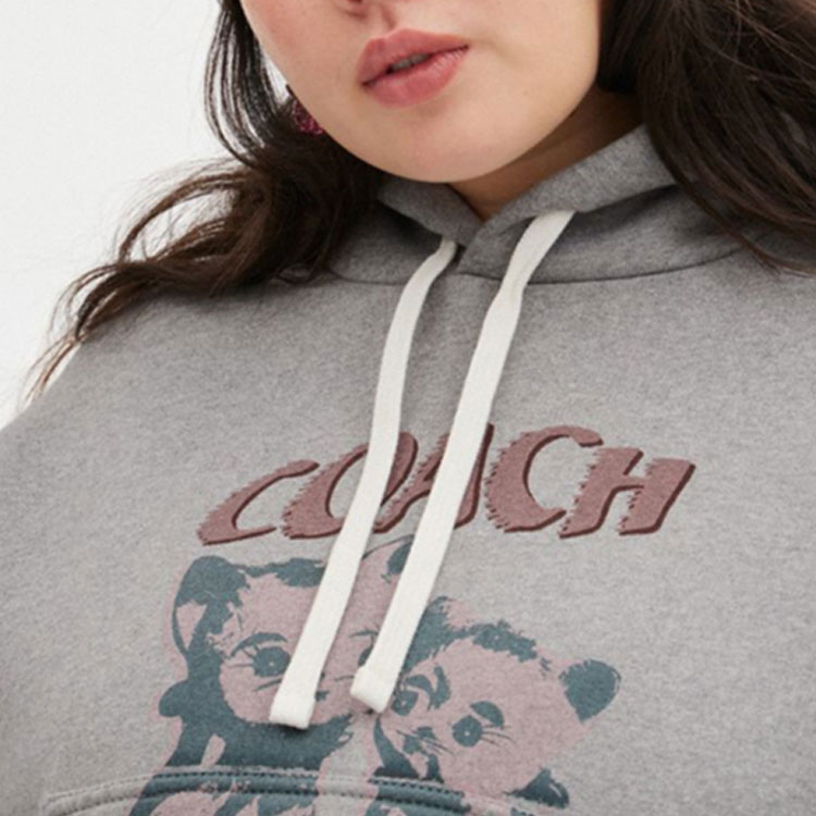 Purchase (W) 코치 x 릴 나스 X FW23 그레이 캣 로고 크롭 후디. CQ071-HGR