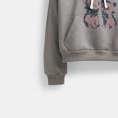 (W) COACH x Lil Nas X FW23 Hoodie Abu-abu Logo Kucing Cropped. CQ071-HGR Details for (W) COACH x Lil Nas X FW23 Hoodie Abu-abu Logo Kucing Cropped. CQ071-HGR