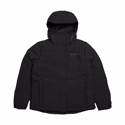 (Women) Columbia Black Puffer Jacket with Logo Print and Zip-Up Hoodie. XR7668-010