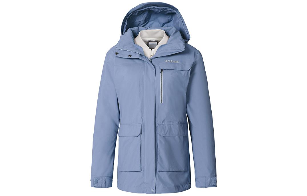 Buy (Women) Columbia  Blue 3-in-1 Jacket with Solid Logo Print Hoodie. PL7209-413