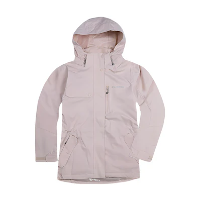 (Women) Columbia Hooded Windbreaker Jacket - Solid Blush Pink with Logo Print. XR1072-618