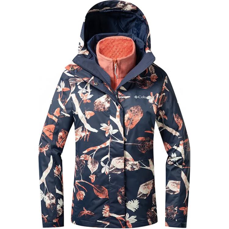 (Women) Columbia All-Over Leaf Print Waterproof Windproof Jacket - Black WR1958-468