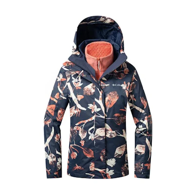 (Women) Columbia All-Over Leaf Print Waterproof Windproof Jacket - Black WR1958-468