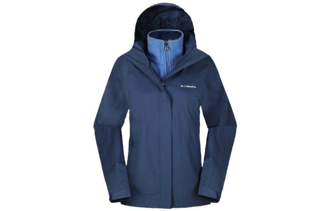 (Women) Columbia Blue Solid Color Embroidered Logo 3-in-1 Zip Hoodie WR1074-466