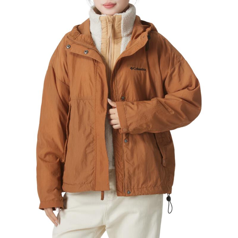 (Women) Columbia Brown Outdoor Hooded Fleece Lined Windproof Jacket WL5147-224