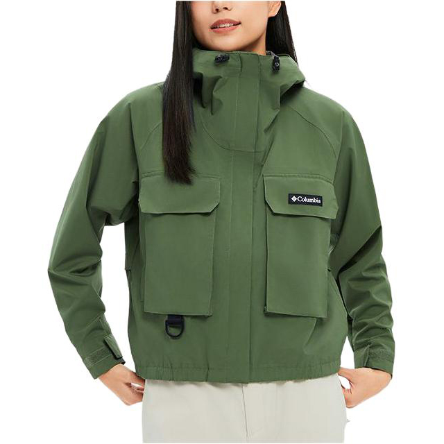 Shop (W) 哥倫比亞綠色防水防風印花拉鍊連帽外套 WR4658-352