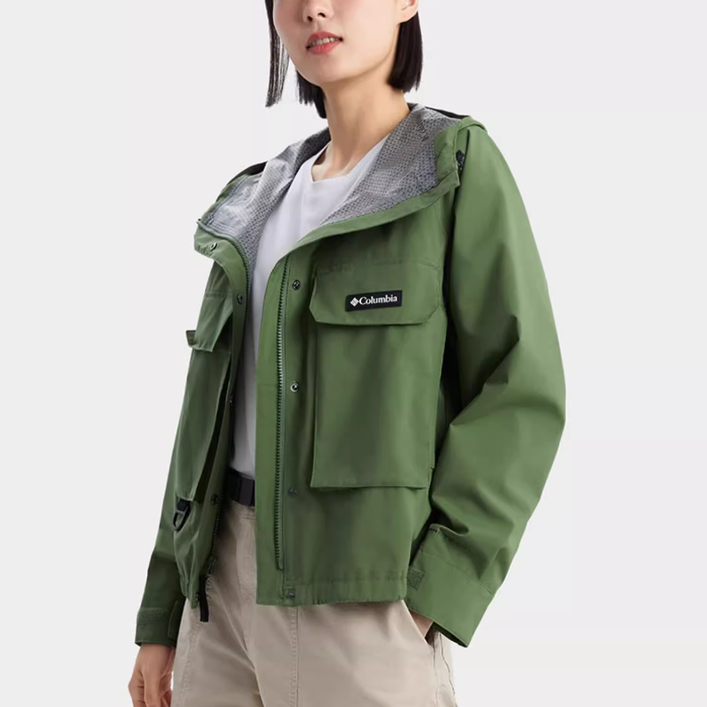 Sizing (W) 哥倫比亞綠色防水防風印花拉鍊連帽外套 WR4658-352