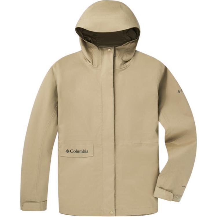 (Women) Columbia Light Brown Waterproof Windproof Hiking Jacket with Hood. XR3937-214