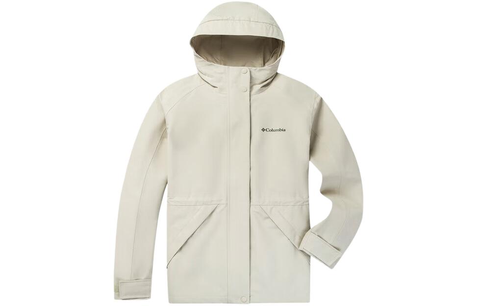 (Women) Columbia Light Gray Softshell Logo Hooded Waterproof Windbreaker Jacket XR5295-278