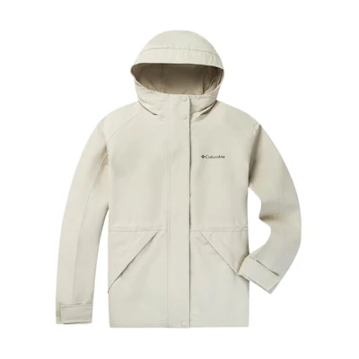 (Women) Columbia Light Gray Softshell Logo Hooded Waterproof Windbreaker Jacket XR5295-278