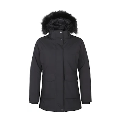 (Women) Columbia Long Black Down Parka with Faux Fur Trim - 700 Fill Power Winter WR0220010