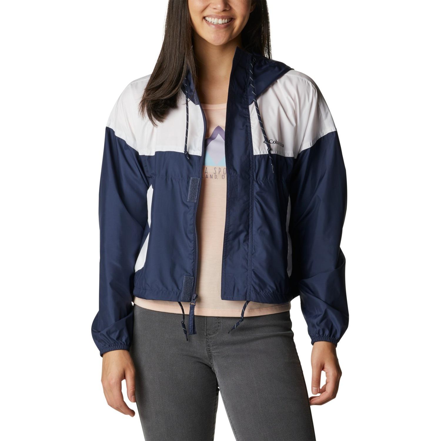 (Women) Columbia Navy Gray Outdoor Colorblock Hoodie Zip Jacket 1989512-466