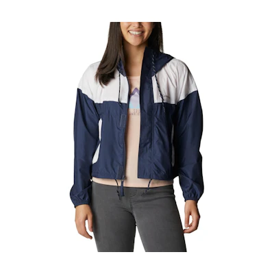 (Women) Columbia Navy Gray Outdoor Colorblock Hoodie Zip Jacket 1989512-466