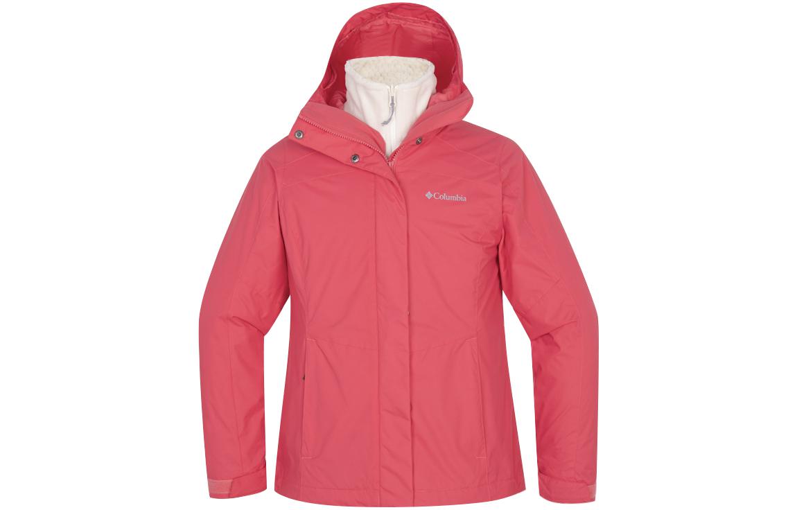 (Women) Columbia Waterproof Hooded 3-in-1 Jacket Pink Outdoor Hiking Coat WR1958-673