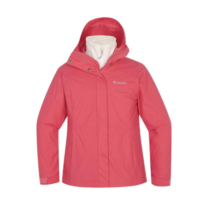(Women) Columbia Waterproof Hooded 3-in-1 Jacket Pink Outdoor Hiking Coat WR1958-673