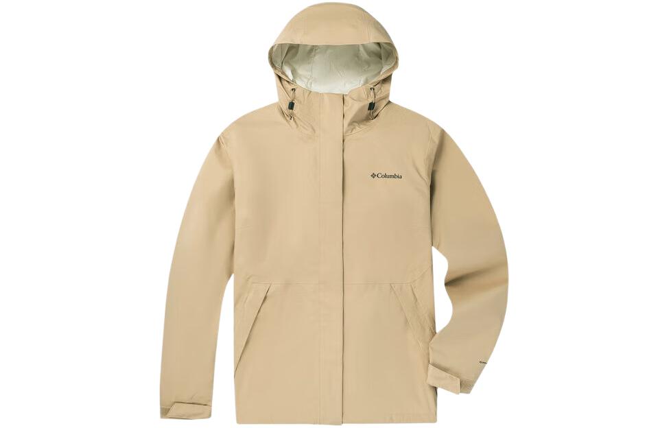 (Women) Columbia Waterproof Hooded Hiking Jacket SS24 Khaki Solid Logo Design XR1866-262