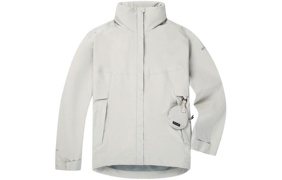 (Women) Columbia White Waterproof Hiking Jacket with Packable Hood and Logo WR9074-278