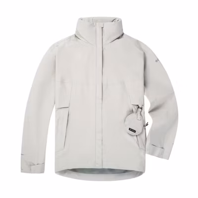 (Women) Columbia White Waterproof Hiking Jacket with Packable Hood and Logo WR9074-278