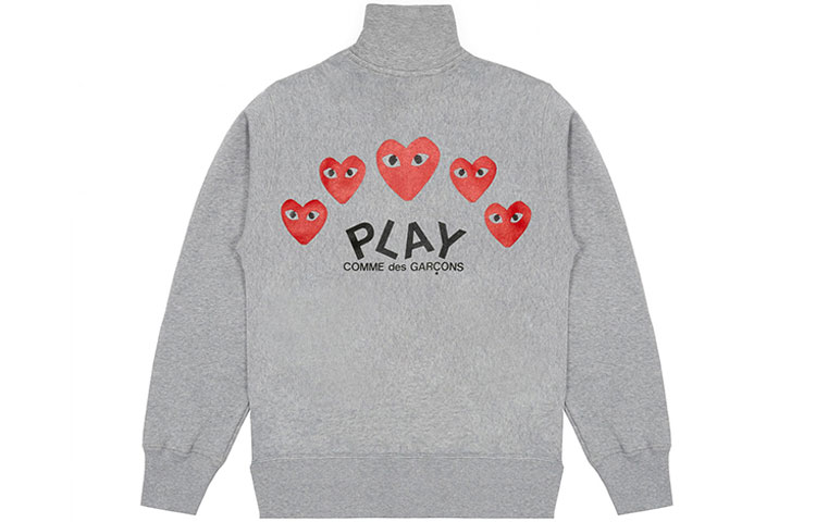 (Women) Comme Des Garçons CDG Play 5 Hearts Grey Cardigan Sweatshirt Women Front Heart Back Five Hearts. AZ-T251-051-1