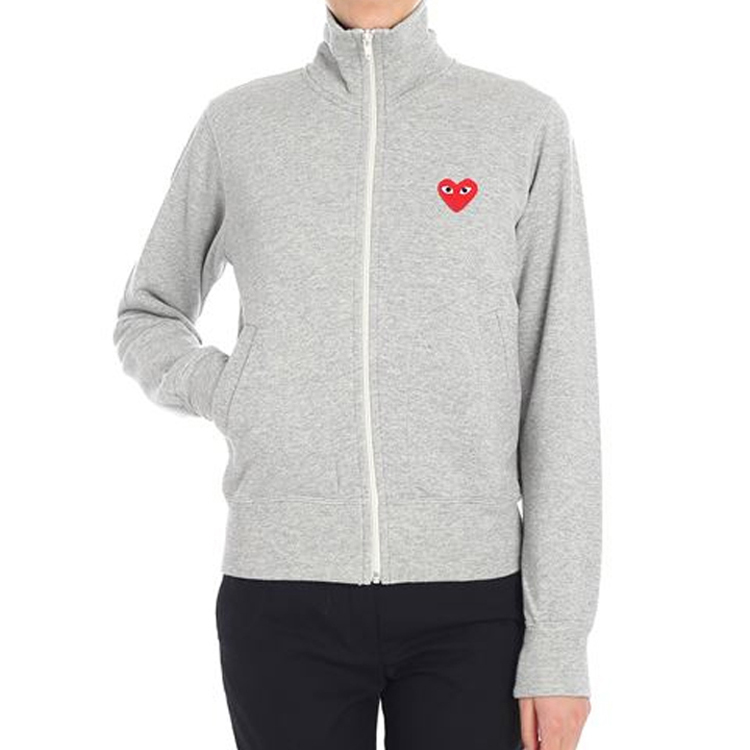 Shop (W) Comme Des Garçons CDG Play 女款灰色5愛心心形刺繡開襟毛衣連帽衫 AZ-T251-051-1