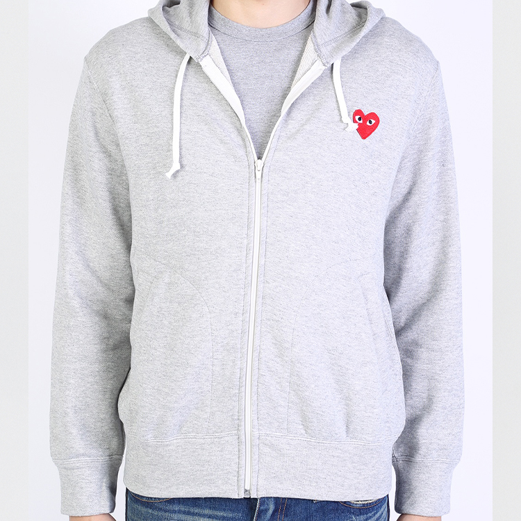 Purchase (W) Comme Des Garçons CDG Play 女款灰色5愛心心形刺繡開襟毛衣連帽衫 AZ-T251-051-1