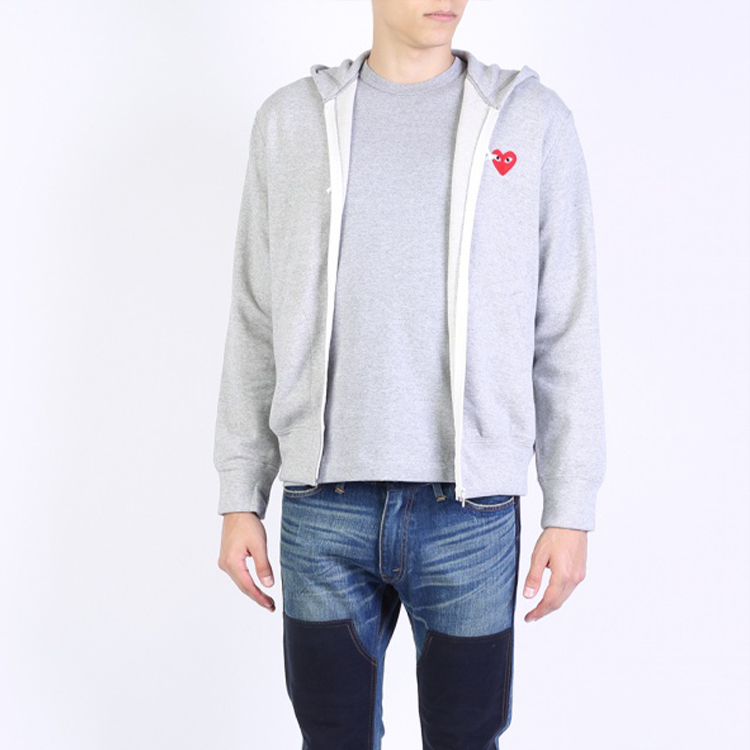 Sizing (W) Comme Des Garçons CDG Play 女款灰色5愛心心形刺繡開襟毛衣連帽衫 AZ-T251-051-1