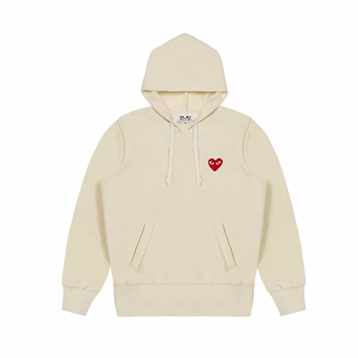 (Women) Comme Des Garçons CDG Play Beige Hoodie with Red Heart Logo. AZ-T173-051-3