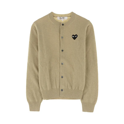 (Women) Comme Des Garçons CDG Play Beige Wool Cardigan with Black Heart Logo. AZ-N023-051-3