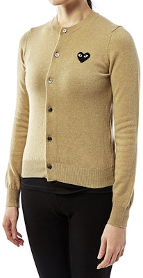 (Women) Comme Des Garçons CDG Play Beige Wool Cardigan with Black Heart Logo. AZ-N023-051-3 Details for (Women) Comme Des Garçons CDG Play Beige Wool Cardigan with Black Heart Logo. AZ-N023-051-3