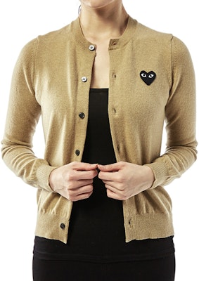 (Women) Comme Des Garçons CDG Play Beige Wool Cardigan with Black Heart Logo. AZ-N023-051-3 Sizing (Women) Comme Des Garçons CDG Play Beige Wool Cardigan with Black Heart Logo. AZ-N023-051-3