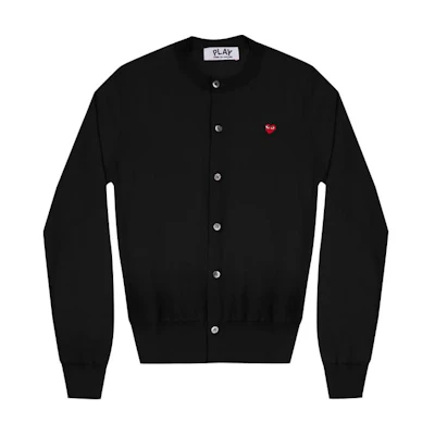 (Women) Comme Des Garçons CDG Play Black Cardigan with Red Heart Embroidery. AZ-N053-051-1