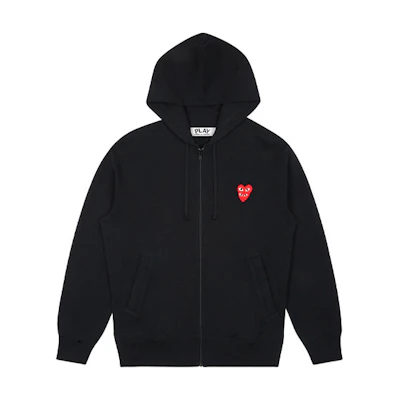 (Women) Comme Des Garçons CDG Play Black Hoodie with Double Red Heart Zip Design. AZ-T293-051-1