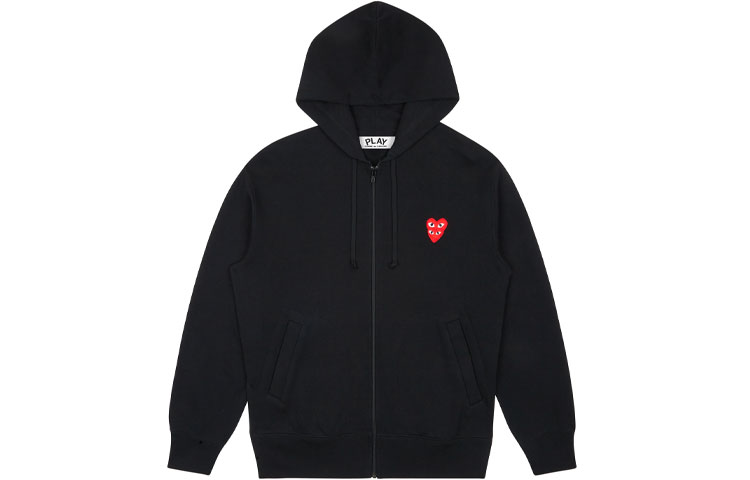 (Women) Comme Des Garçons CDG Play  Black Hoodie with Double Red Heart Zip Design. AZ-T293-051-1 圖 2
