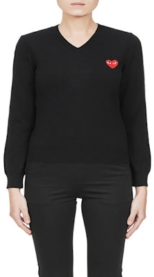 (Women) Comme Des Garçons CDG Play Black V-Neck Heart Logo Knit Sweater Red Heart. AZ-N001-051-1 Lookbook (Women) Comme Des Garçons CDG Play Black V-Neck Heart Logo Knit Sweater Red Heart. AZ-N001-051-1
