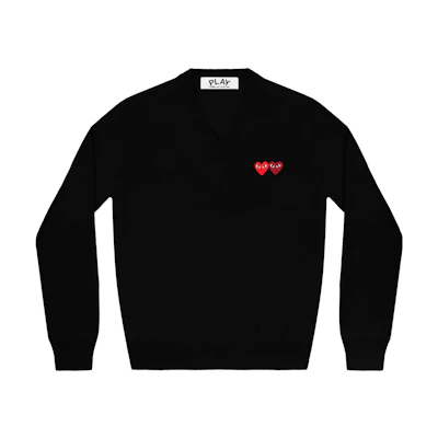 (Women) Comme Des Garçons CDG Play Black V-Neck Pullover Sweater with Double Heart Patch. AZ-N055-051-1