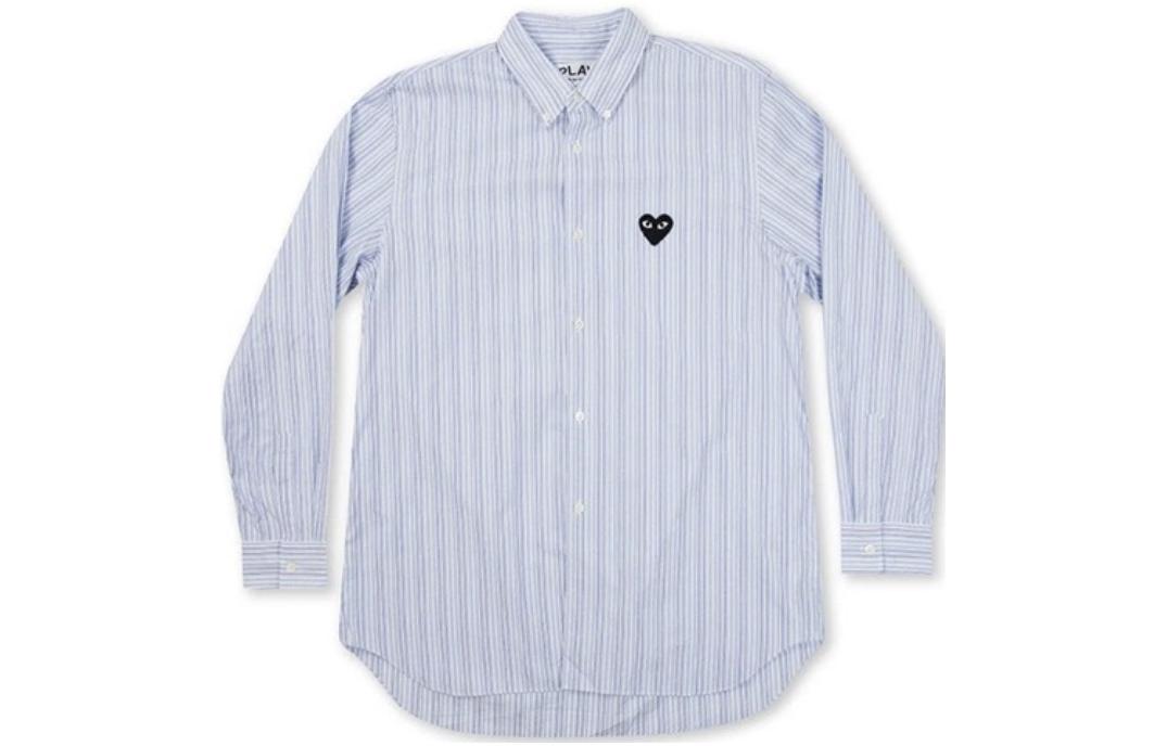 (Women) Comme Des Garçons CDG Play  Blue Striped Heart Embroidered Long Sleeve Shirt AZ-B009-051-1