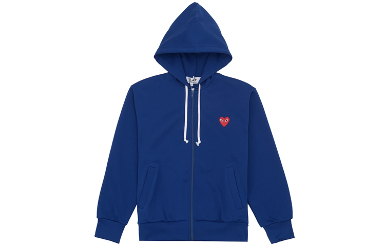 (Women) Comme Des Garçons CDG Play  Blue Zip-Up Hoodie with Red Heart Logo. AZ-T171-051-2
