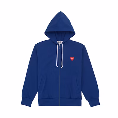 (Women) Comme Des Garçons CDG Play Blue Zip-Up Hoodie with Red Heart Logo. AZ-T171-051-2