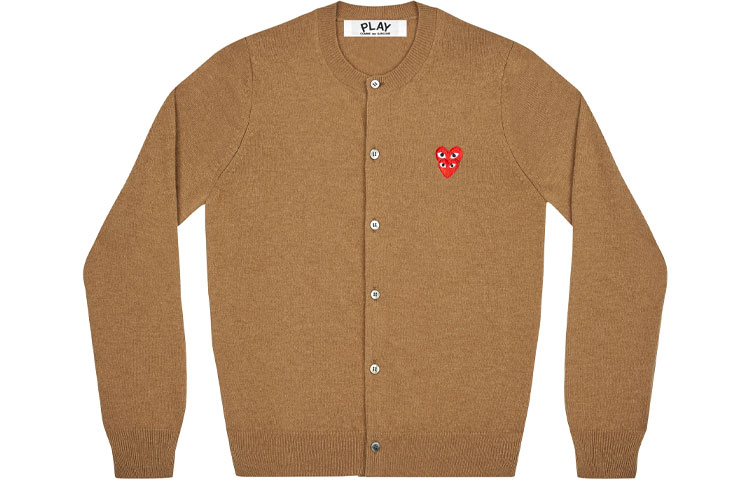 (Women) Comme Des Garçons CDG Play  Brown Sweater with Double Heart Embroidery Long Sleeve. AZ-N075-051-3