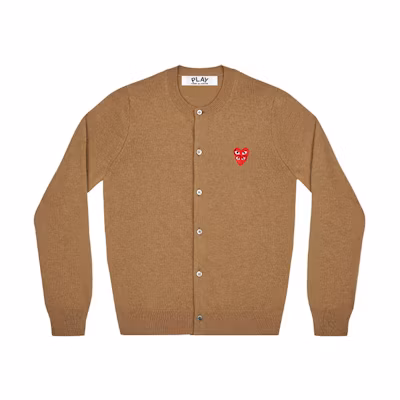 (Women) Comme Des Garçons CDG Play Brown Sweater with Double Heart Embroidery Long Sleeve. AZ-N075-051-3